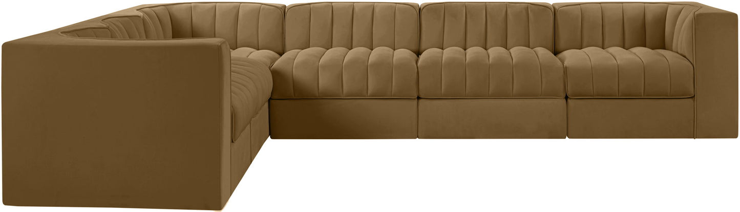 Rummi - Velvet Performance Fabric Upholstered 6 Piece Modular Sectional (With 3 Corner Chairs)