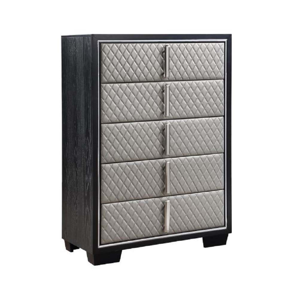 Nicola - Chest - Silver Synthetic Leather & Black