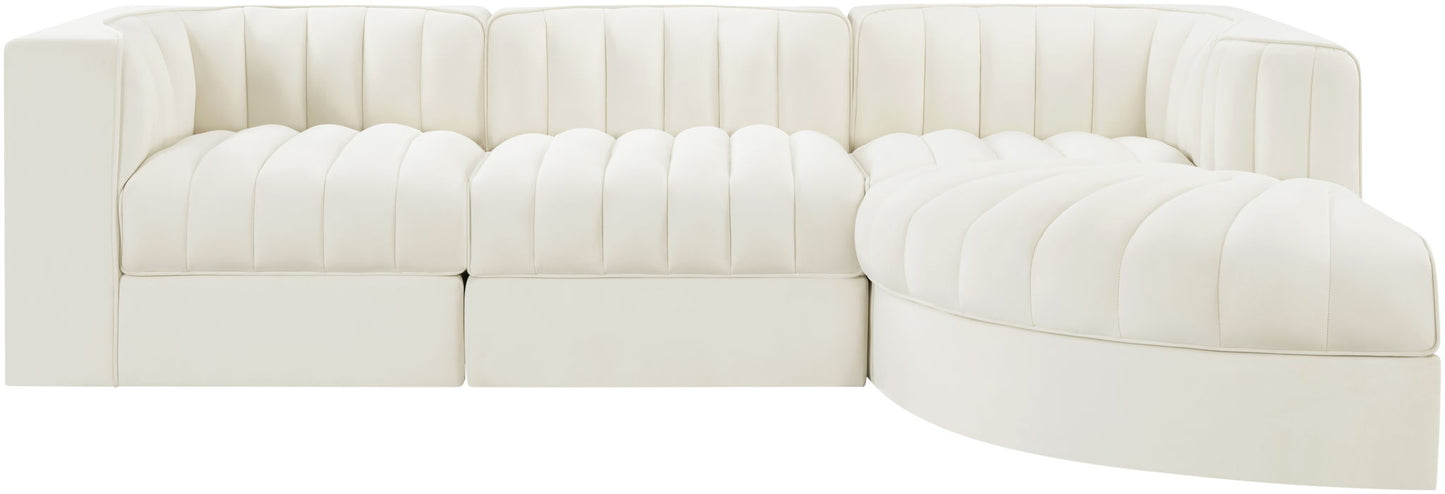 Rummi - Velvet Performance Fabric Upholstered 4 Piece Modular Sectional, With Reverse Corner Chair
