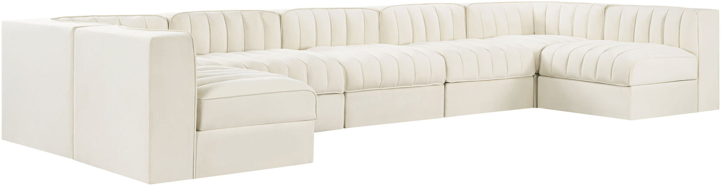 Rummi - Velvet Performance Fabric Upholstered 7 Piece Modular Sectional (With 2 Corner Chairs)