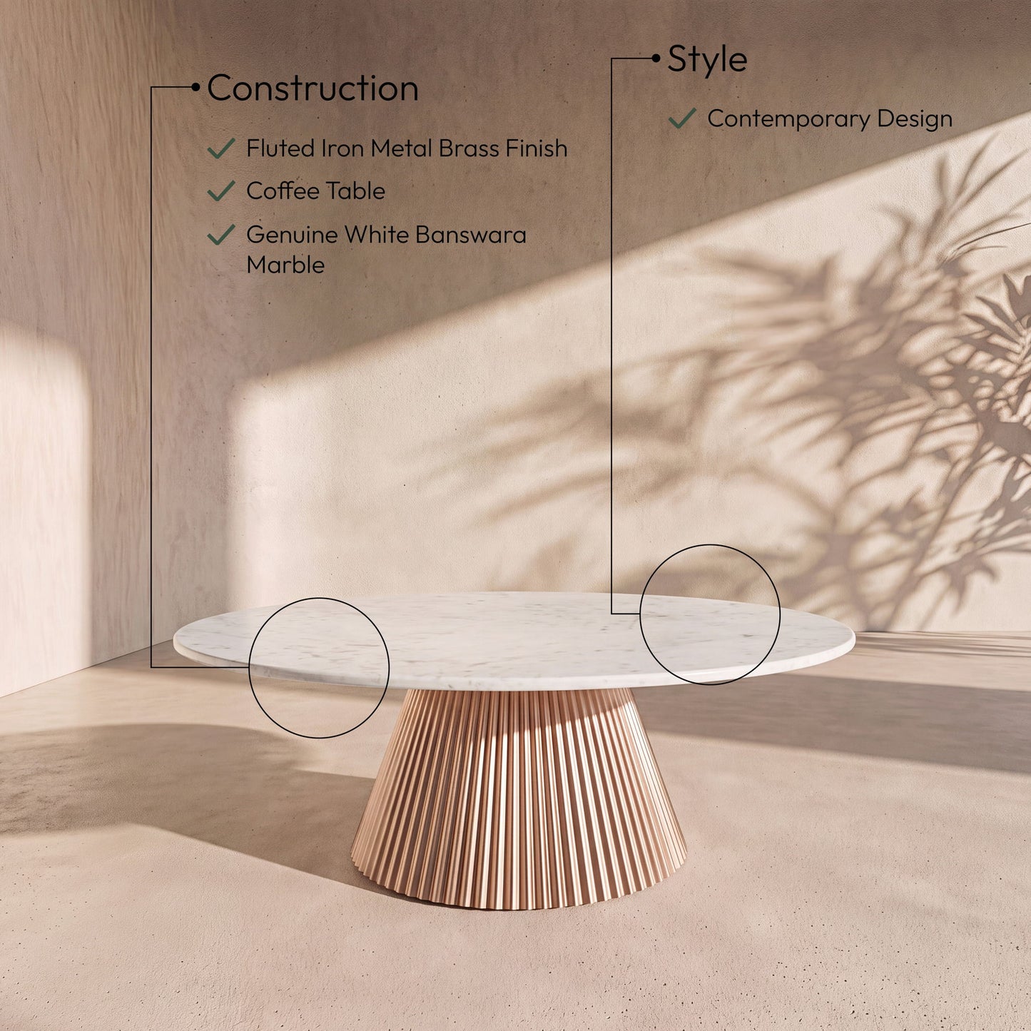Cindra - Genuine Marble Top And Iron Base Table