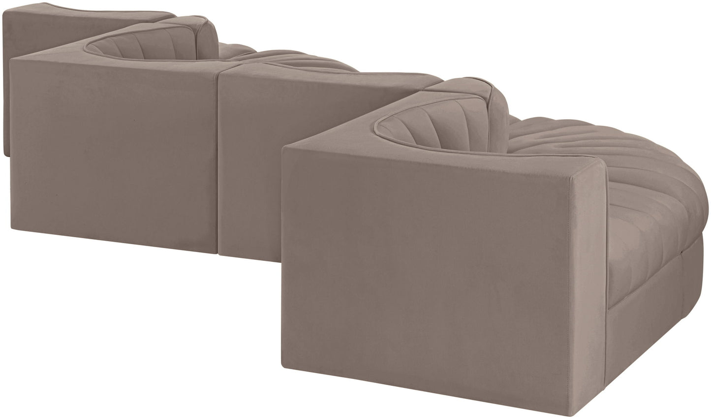 Rummi - Rounded Velvet Performance Fabric Upholstered 6 Piece Modular Sectional