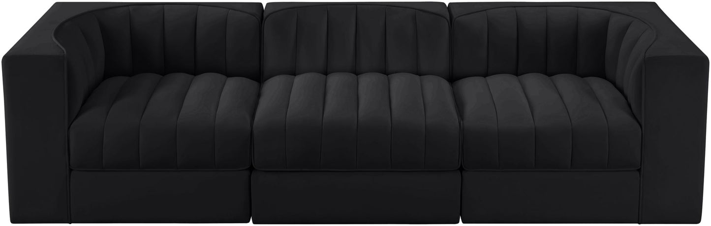 Rummi - Velvet Performance Fabric Upholstered 3 Piece Modular Sofa