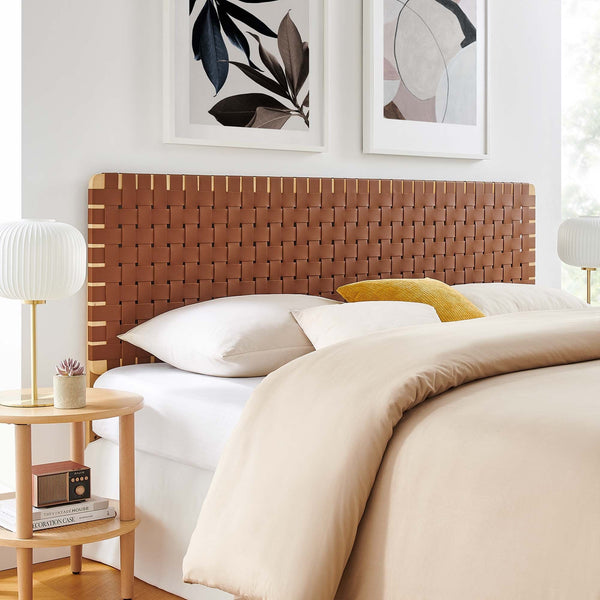 Sparta Weave Vegan Leather Headboard - King, Natural Brown