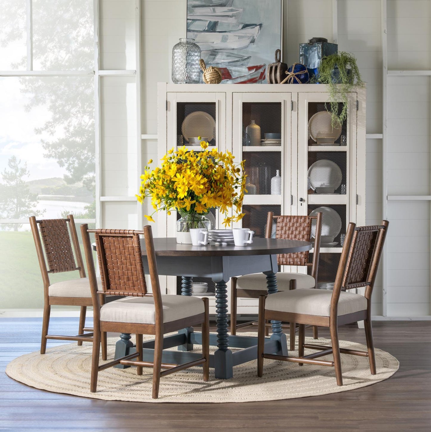 Lake House - Round Pedestal Table - Sea Glass And Dried Tobacco