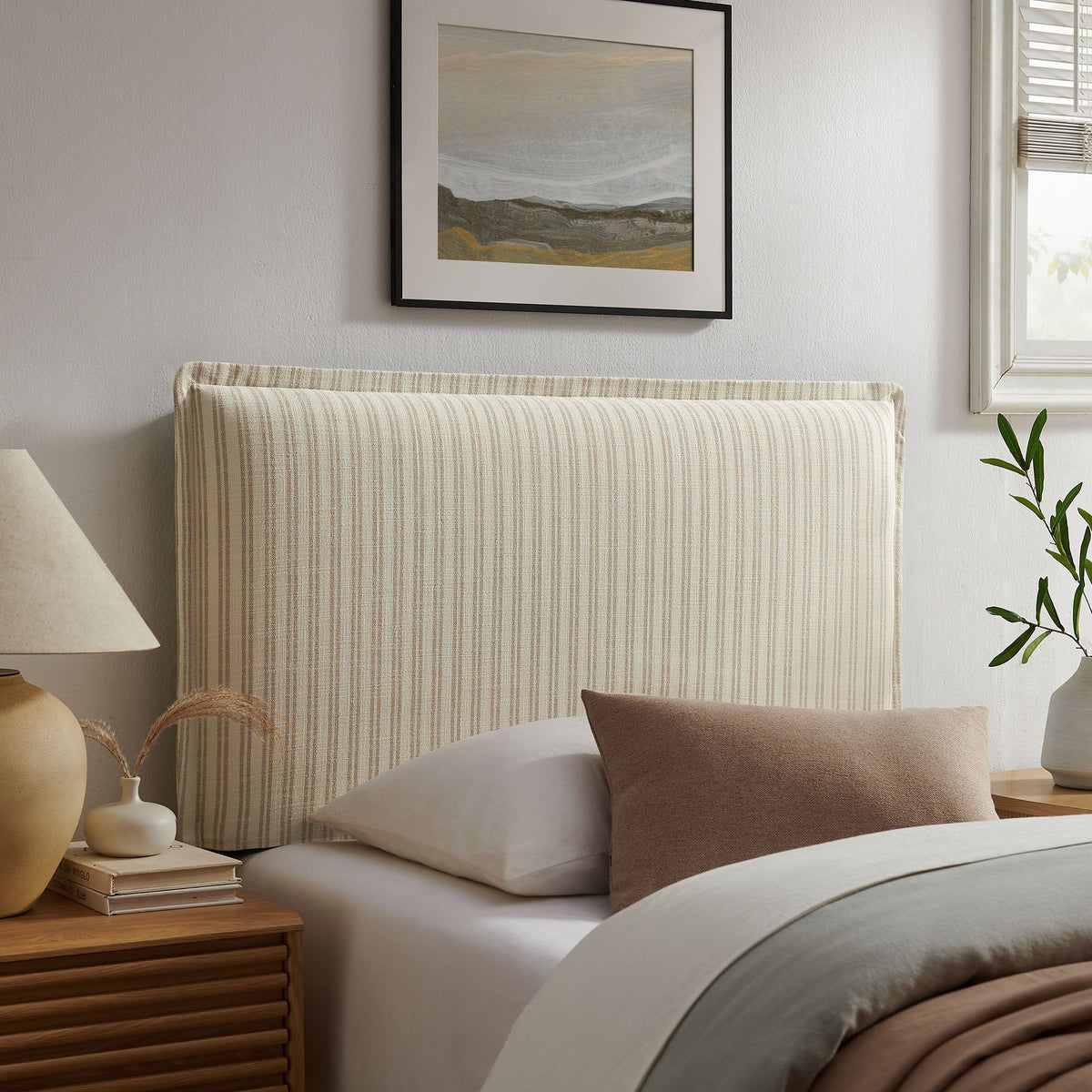 Camille Striped Linen Blend Headboard - Twin, Oatmeal Stripe