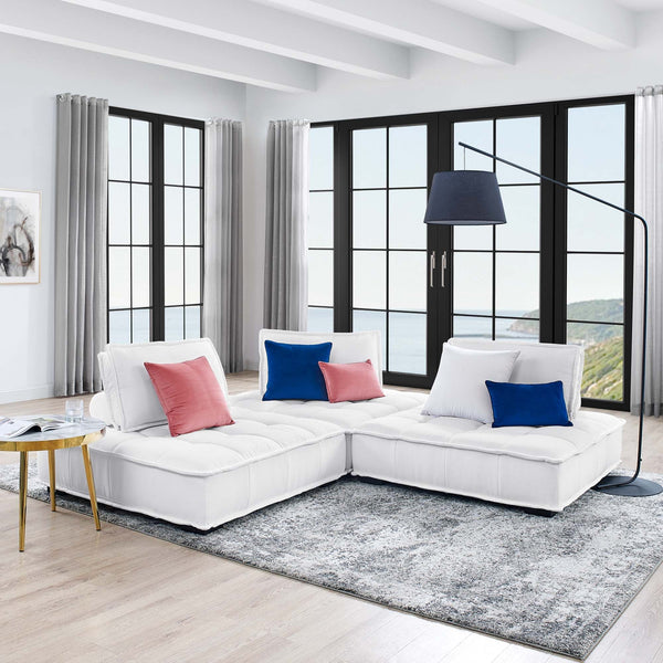 Saunter 3-Piece Tufted Fabric Fabric Sofa - White