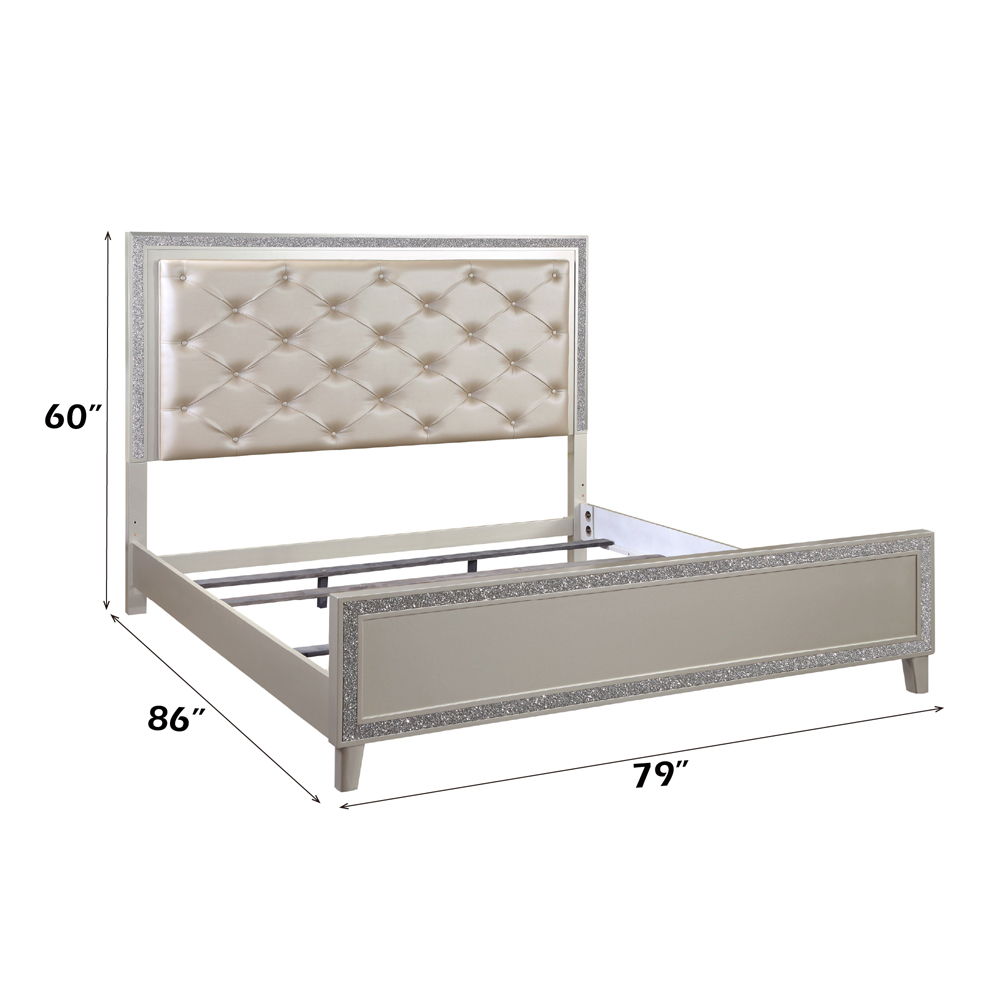 Sliverfluff - Eastern King Bed With LED - Synthetic Leather & Champagne