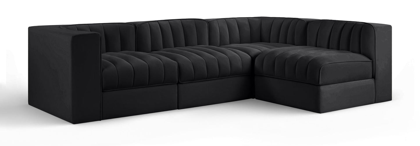 Rummi - Velvet Performance Fabric Upholstered 4 Piece Modular Sectional