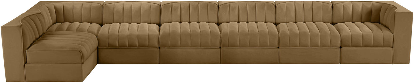Rummi - Velvet Performance Fabric Upholstered 7 Piece Modular Sectional, L-Shaped (Right)