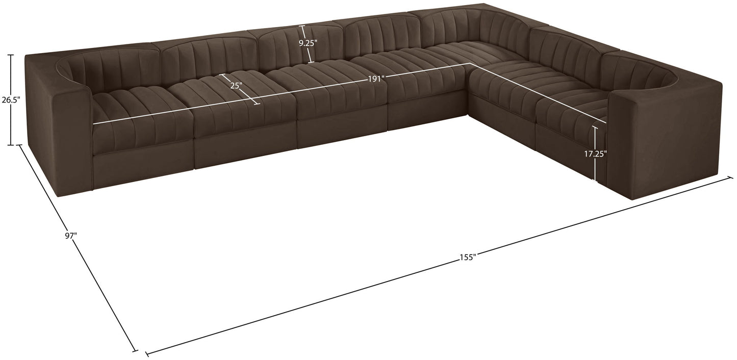 Rummi - Velvet Performance Fabric Upholstered 7 Piece Modular Sectional (With 3 Corner Chairs)