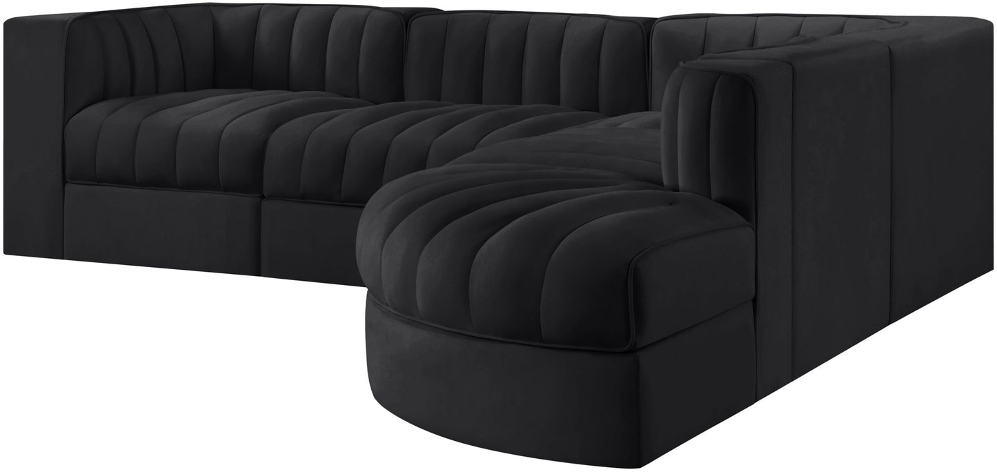 Rummi - Velvet Performance Fabric Upholstered 5 Piece Modular Sectional