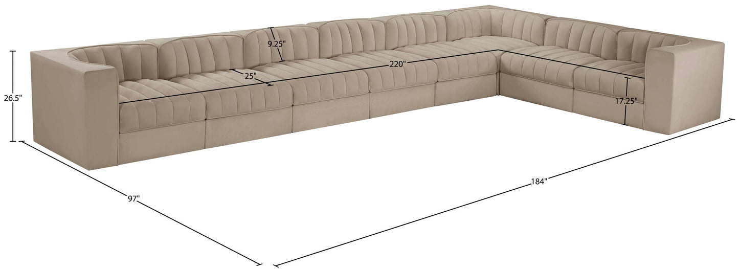 Rummi - Velvet Performance Fabric Upholstered 8 Piece Modular Sectional (With 3 Corner Chairs)