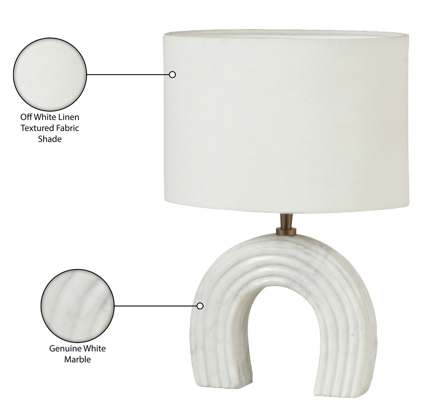 Lithos - Genuine Marble Base And Linen Textured Fabric Shade Table Lamp