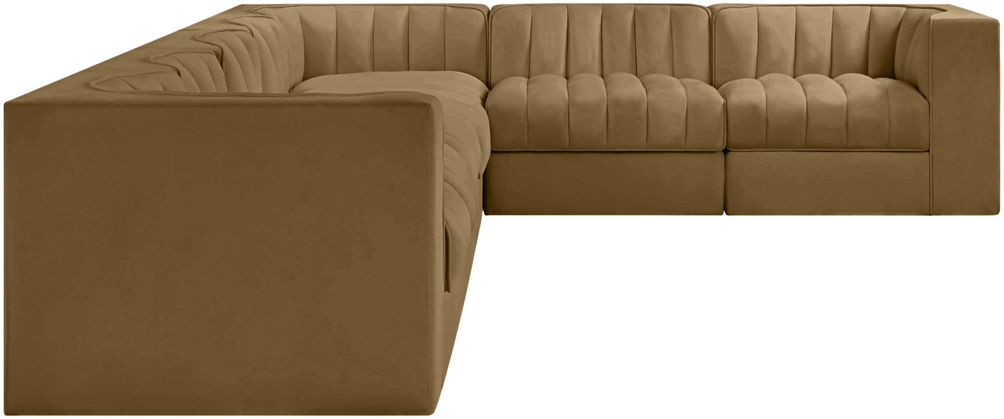 Rummi - Velvet Performance Fabric Upholstered 7 Piece Modular Sectional (With 3 Corner Chairs)