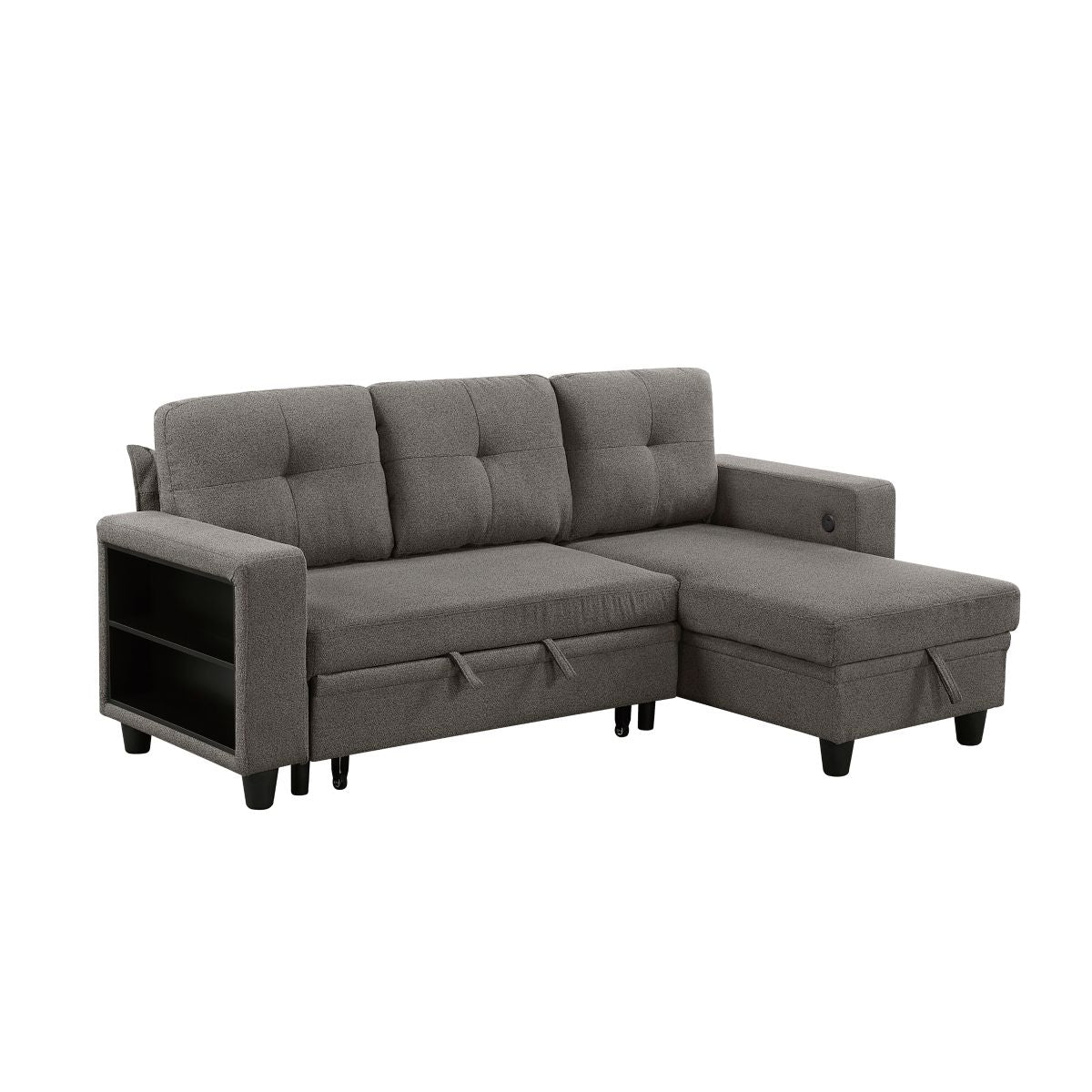 Robinson Sectional with Reversible Chaise, Pull-out Bed, Shelves and Charging Ports