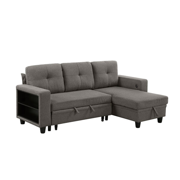 Robinson Sectional with Reversible Chaise, Pull-out Bed, Shelves and Charging Ports