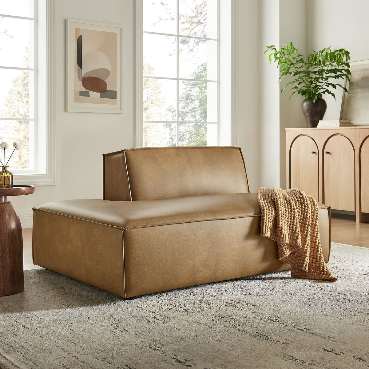 Restore Vegan Leather Left-Facing Armless Modular Chaise - Toast