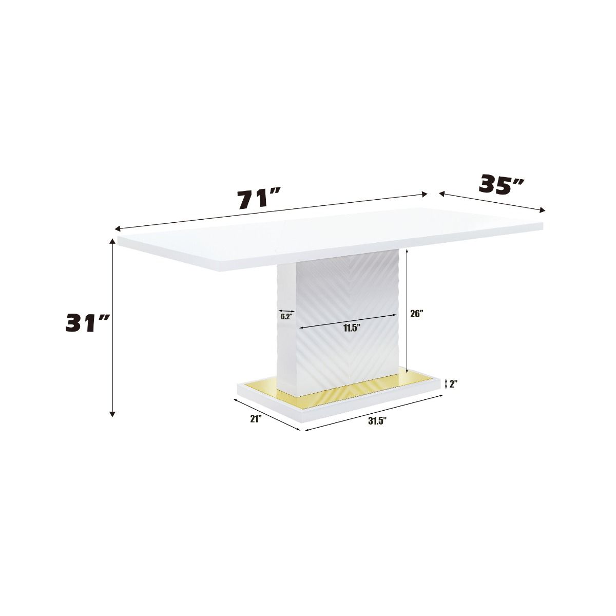 Gaines - Dining Table With Pedestal Base - White High Gloss