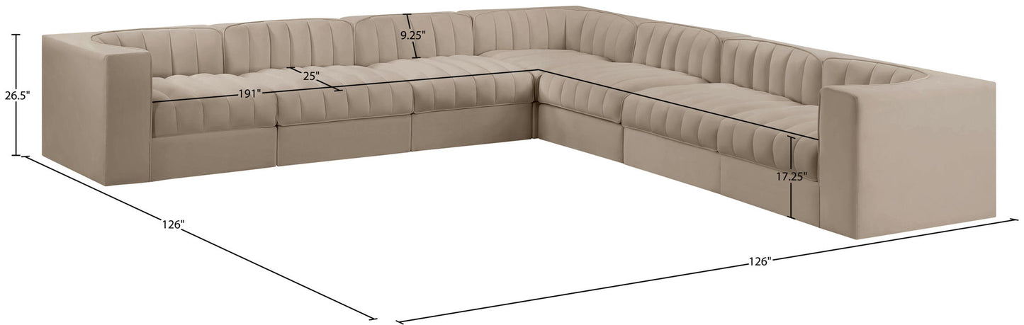 Rummi - Symmetrical Velvet Performance Fabric Upholstered 7 Piece Modular Sectional (With 3 Corner Chairs)