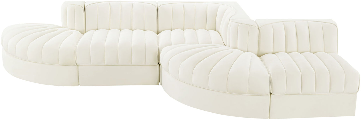 Rummi - Rounded Velvet Performance Fabric Upholstered 5 Piece Modular Sectional