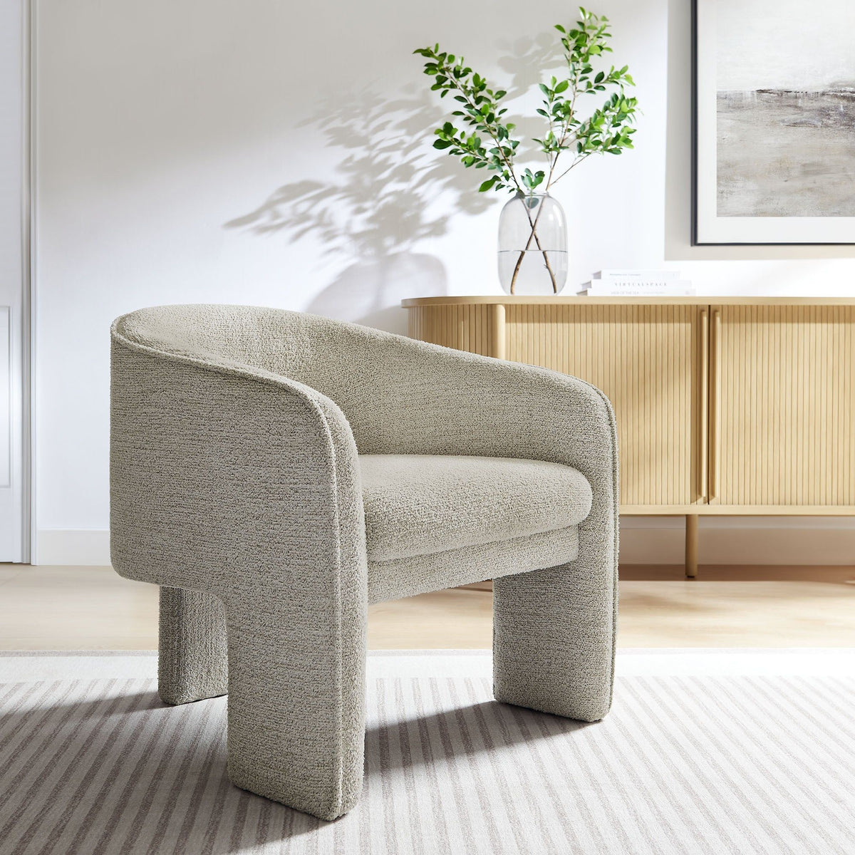 Greer Boucle Fabric Upholstered Accent Armchair - Parchment