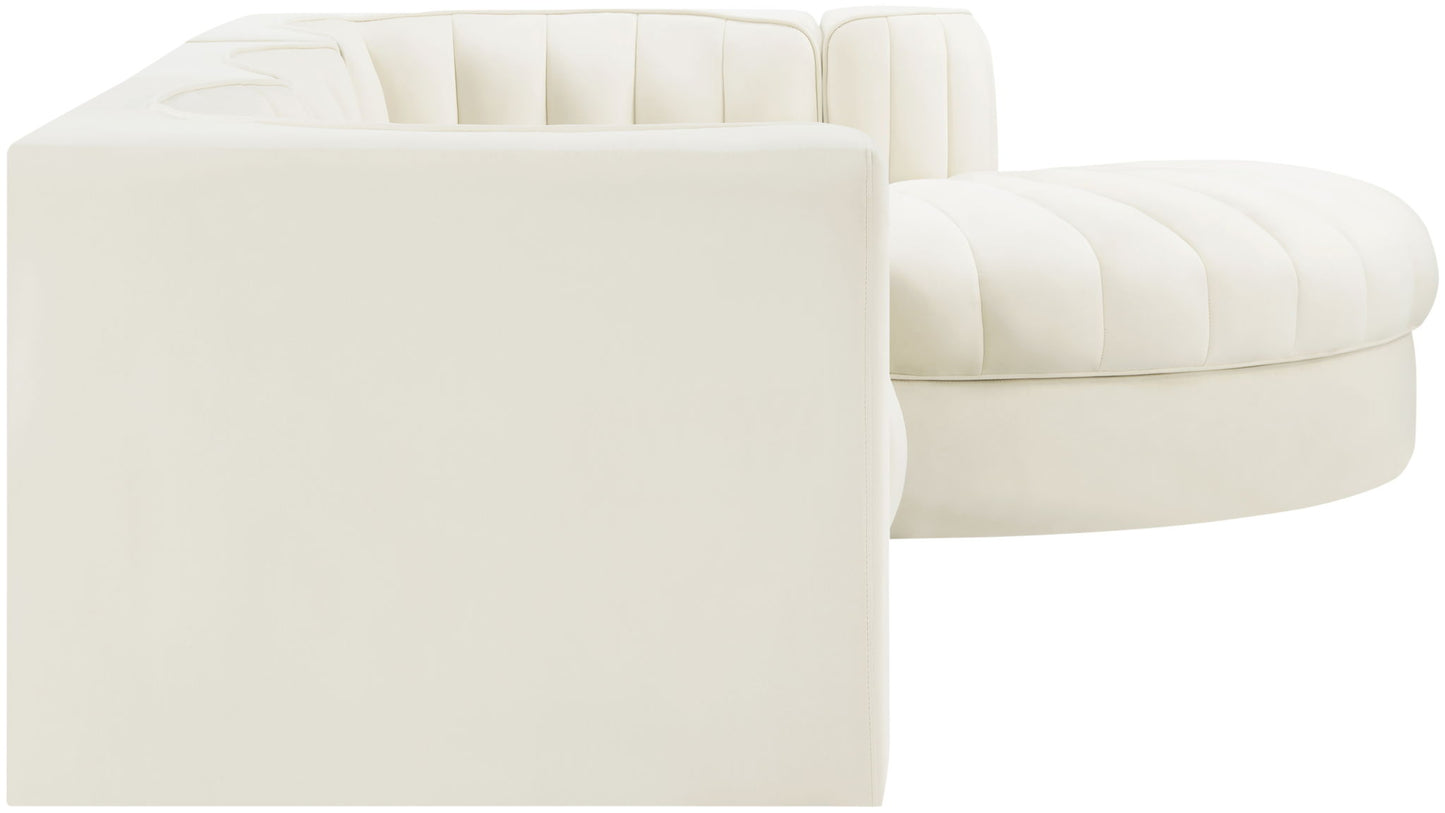 Rummi - Velvet Performance Fabric Upholstered 4 Piece Modular Sectional, With Reverse Corner Chair
