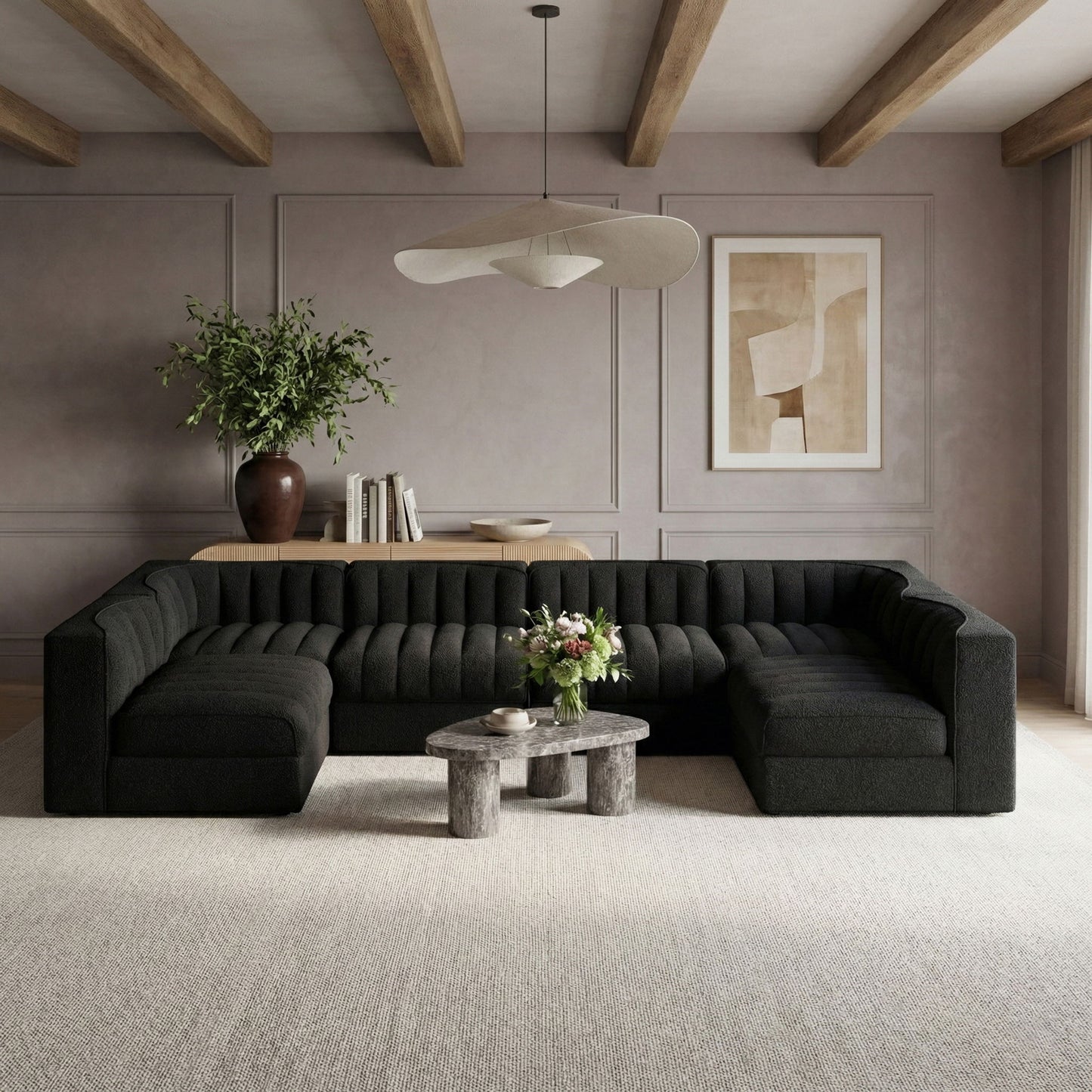 Rummi - Armless Velvet Performance Fabric Upholstered 6 Piece Modular Sectional