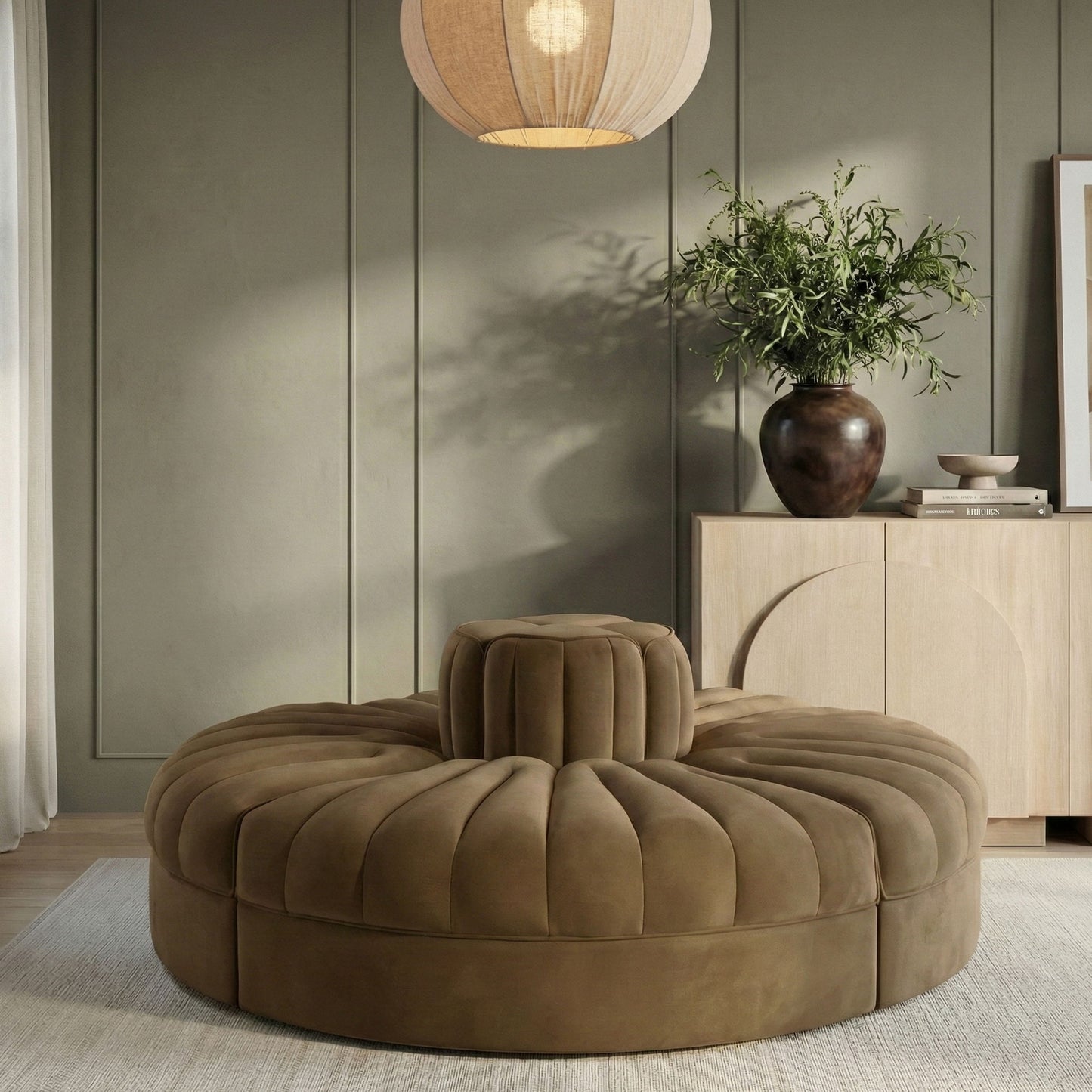 Rummi - Round Velvet Performance Fabric Upholstered 4 Piece Modular Sofa