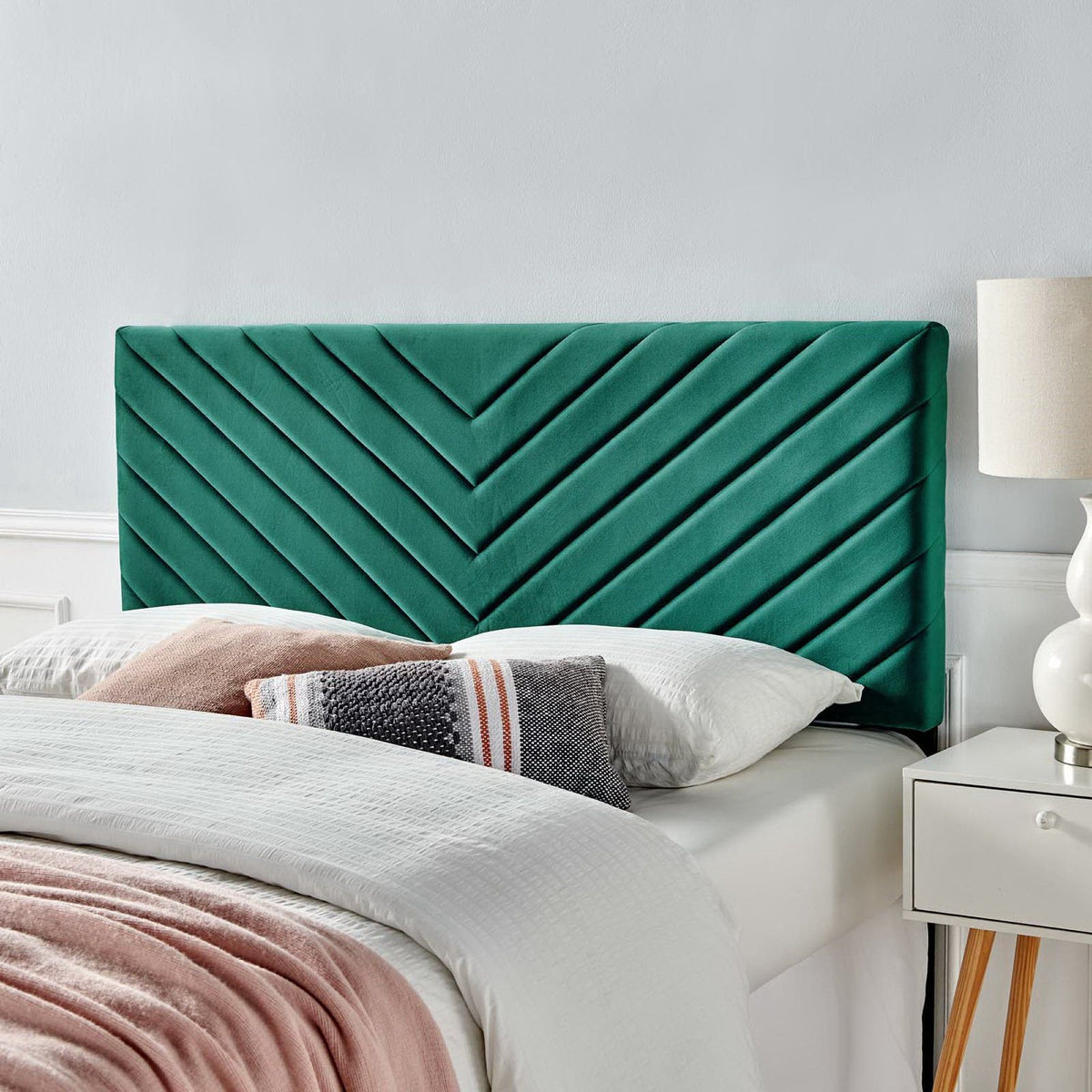 Alyson Angular Channel Tufted Performance Velvet Headboard - Twin, Teal