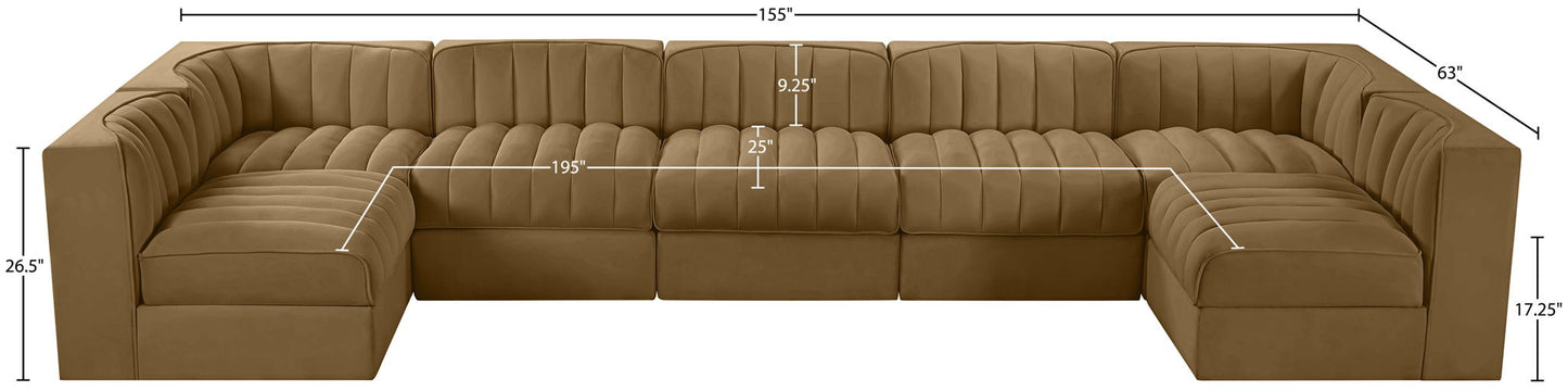 Rummi - Velvet Performance Fabric Upholstered 7 Piece Modular Sectional (With 2 Corner Chairs)
