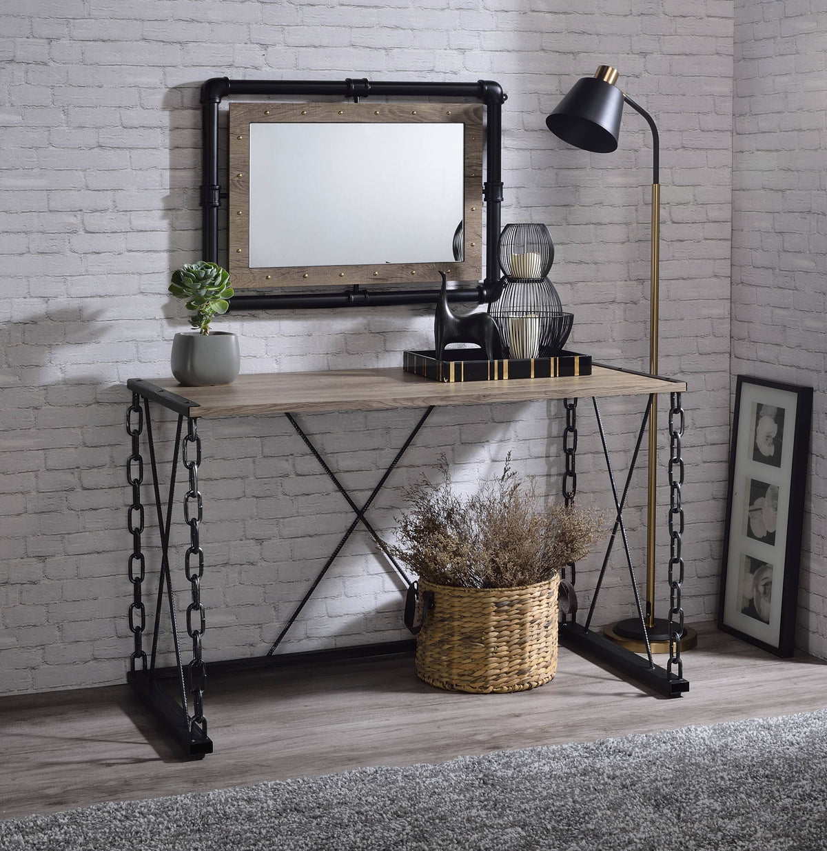 Jodie - Console Table (Same 92248) - Rustic Oak & Antique Black