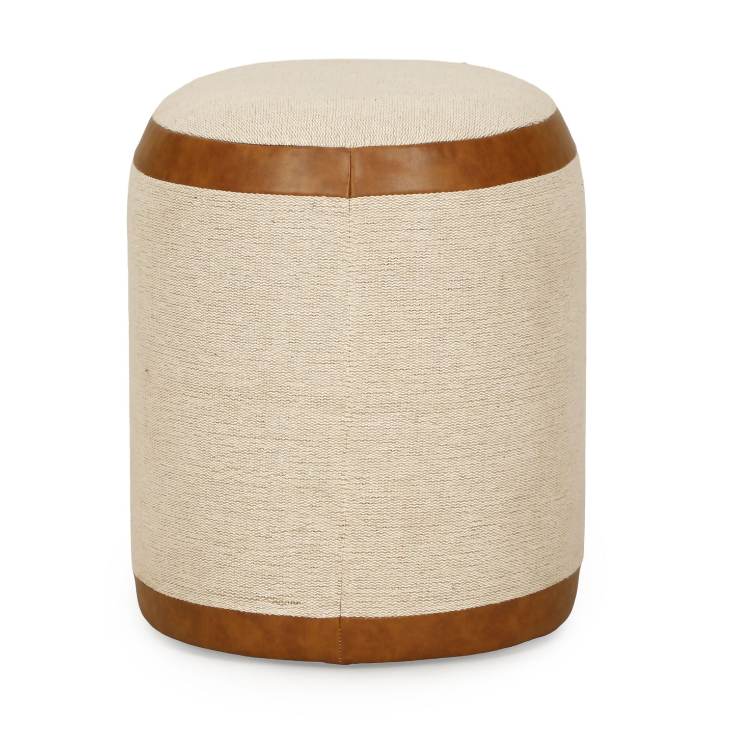 Huche - Cotton Jute and Vegan Leather Oval Ottoman - Natural