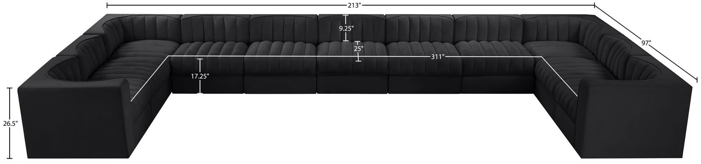 Rummi - Velvet Performance Fabric Upholstered 11 Piece Modular Sectional