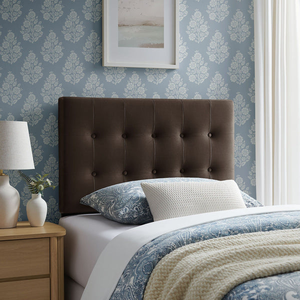 Emily Biscuit Tufted Performance Velvet Headboard - Twin, Chocolate Brown