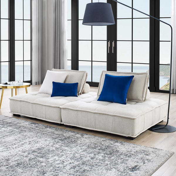 Saunter 2-Piece Tufted Fabric Fabric Loveseat - Beige