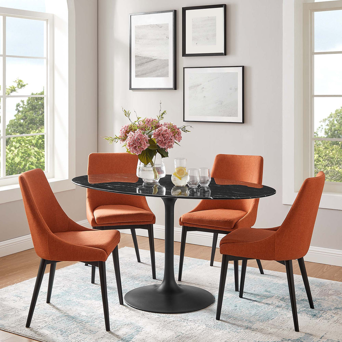 Lippa Oval Artificial Marble Dining Table - 60", Black Black
