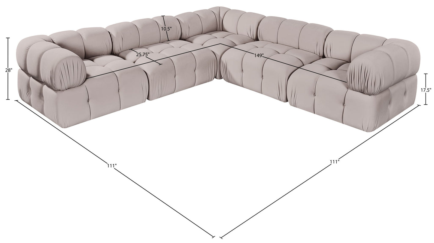 Orin - Velvet 5 Piece Modular Corner Sectional