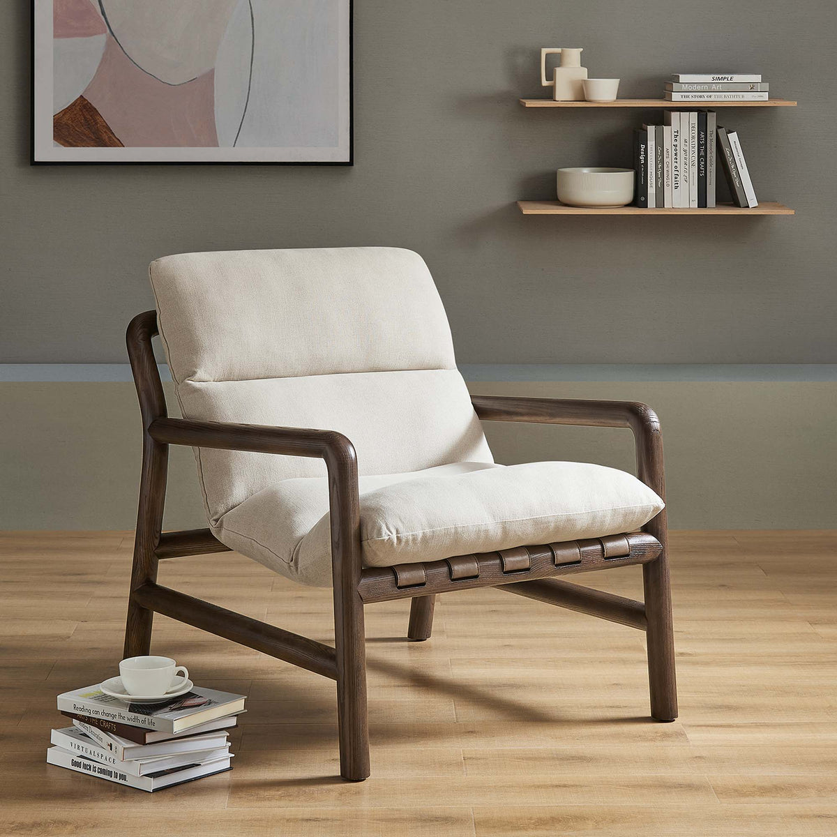 Paxton Wood Sling Chair - Dune Fabric Walnut