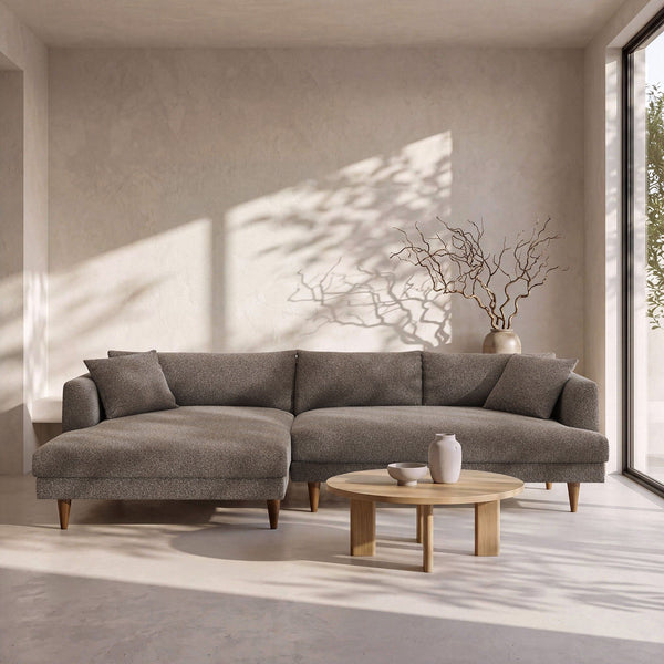 Zoya Left-Facing Down Filled Overstuffed Boucle Sectional Sofa - Earth
