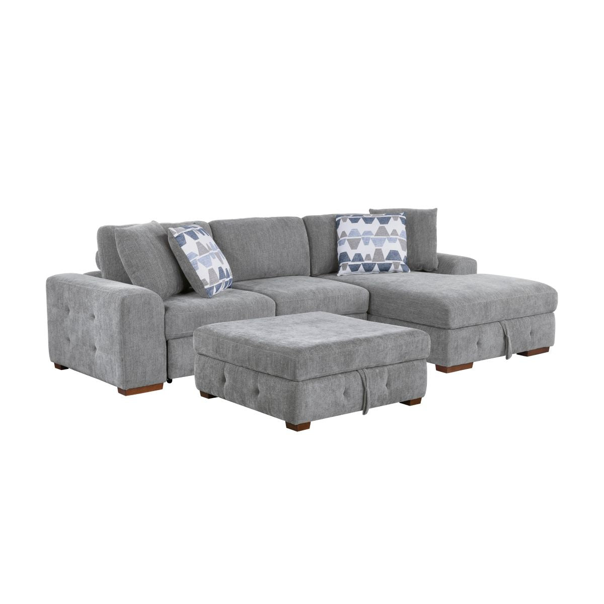 Raife 3-Piece Sectional with Right Chaise, Pull-out Bed and Ottoman