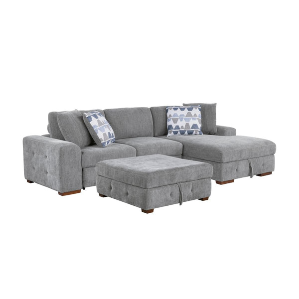 Raife 3-Piece Sectional with Right Chaise, Pull-out Bed and Ottoman