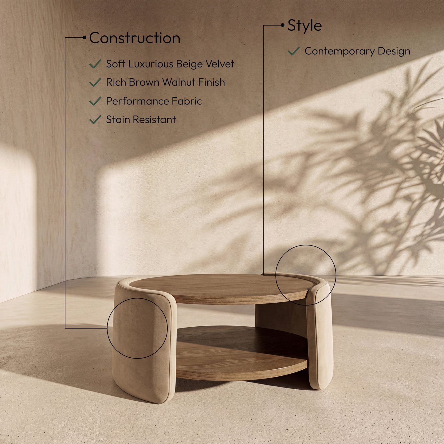 Wren - Velvet And Oak Veneer Coffee Table