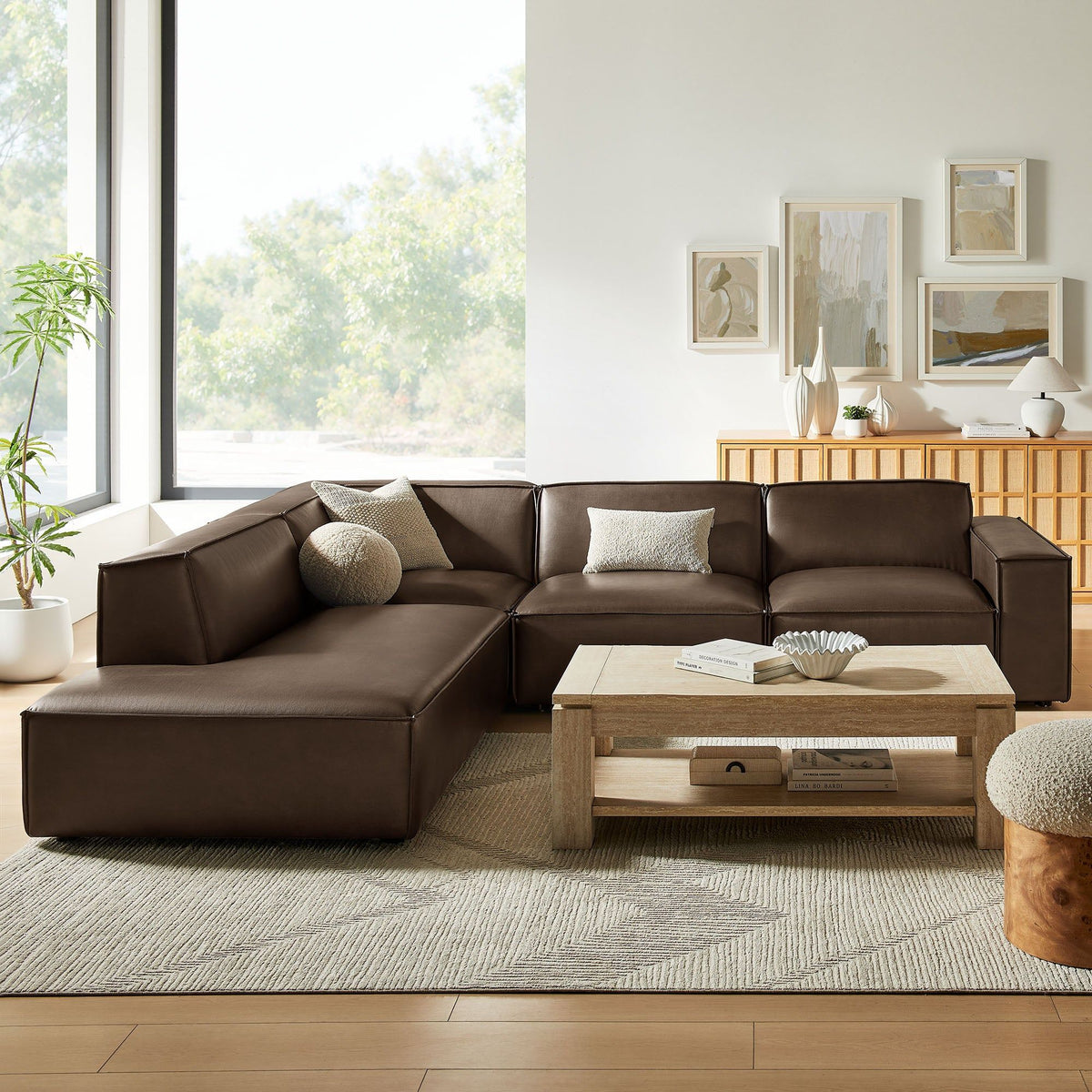 Restore 4-Piece Vegan Leather Modular L-Shaped Sofa - Espresso