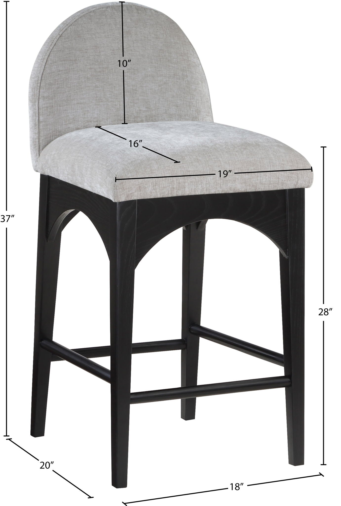 Waldorf - Chenille Stool With Black Legs