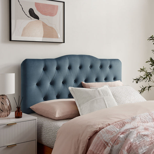 Annabel Diamond Tufted Performance Velvet Headboard - King, Cadet Blue