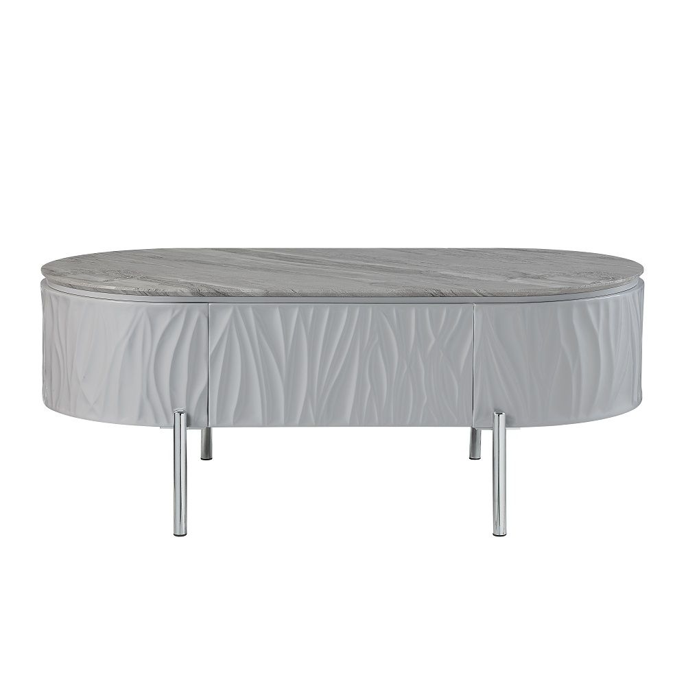 Yukino - Coffee Table - Gray High Gloss & Chrome