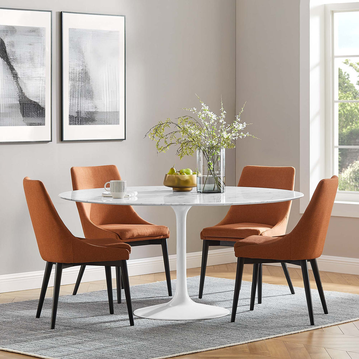 Lippa Round 60" Dining Table - Faux Marble, White