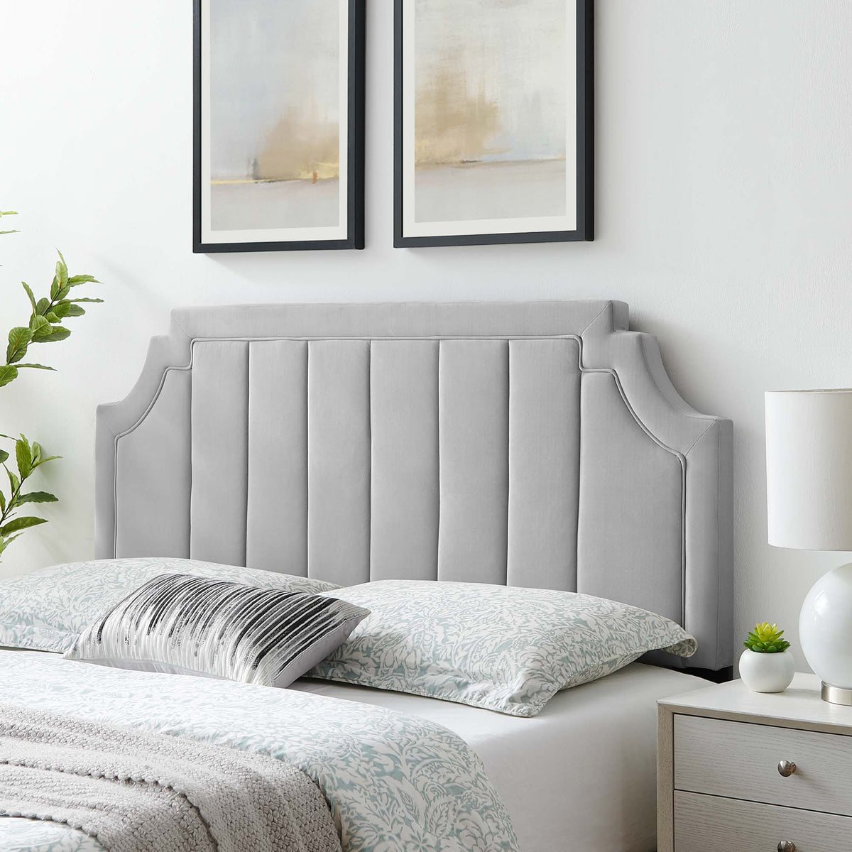 Alyona Channel Tufted Performance Velvet Headboard - Twin, Light Gray