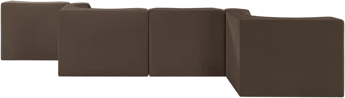 Rummi - Rounded Velvet Performance Fabric Upholstered 6 Piece Modular Sectional